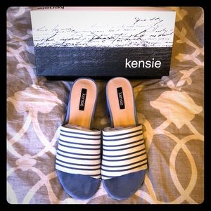 COPY - Kensie Light Blue Stripe 8.5 Slide w 2in heel